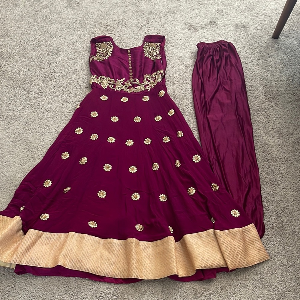 Burgundy and gold anarkali Indian outfit